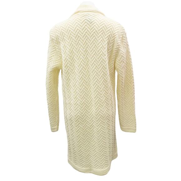 Denim & Co Long Line Toggle Chevron Knit Patch Pockets Cardigan Cream Large - Picture 2 of 3